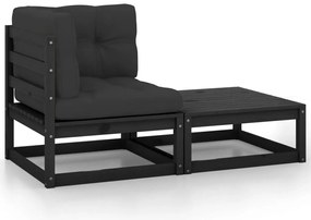 805754 vidaXL Градински комплект от 2 части, с възглавници, черен, бор масив