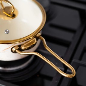 Касерола със стъклен капак Goldmann GM 4521-18B, 18x9 см, 2л, Емайл, Индукция, Бял/Старо Злато