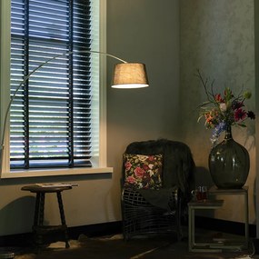 Модерна дъгова подова лампа стомана с черна платнена абажур - Arc Basic