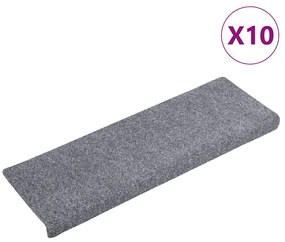 149729 vidaXL Изтривалки за стълби, самозалепващи се, 10 бр., 65x21x4 см, светлосиви, с правоъгълен кант