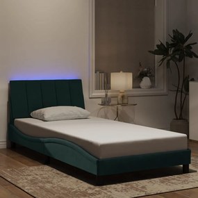 3213766 vidaXL Рамка за легло с LED осветление, тъмнозелена, 100x200см, кадифе