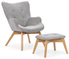 Сив фотьойл с табуретка от рипсено кадифе Niko – Ropez