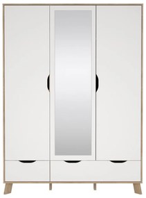 Гардероб от дъбов декор с огледало в бял и естествен цвят 147x201x58 cm Ikast – Tvilum