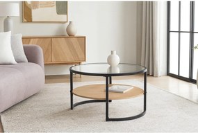 Черна/в естествен цвят кръгла масичка за кафе от декор от дъб ø 68 cm Zanu – Bonami Essentials