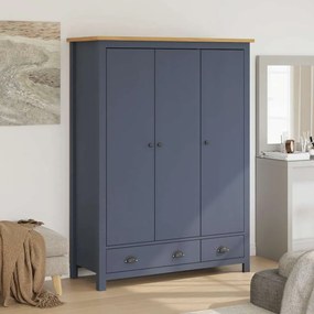 288953 vidaXL Гардероб с 3 врати Hill сив 127x50x170 см борово дърво масив