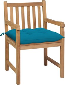 3062749 vidaXL Градински столове, 2 бр, светлосини възглавници, тик масив