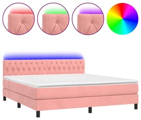 3134602 vidaXL Боксспринг легло с матрак и LED, розово, 180x200 см, кадифе