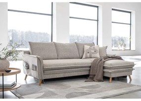 Сиво-бежов разтегателен/с място за съхранение ъглов диван (десен ъгъл) Charming Charlie – Miuform