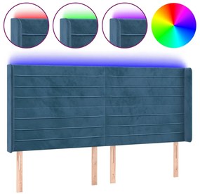 3124252 vidaXL LED горна табла за легло, тъмносиня, 183x16x118/128 см, кадифе