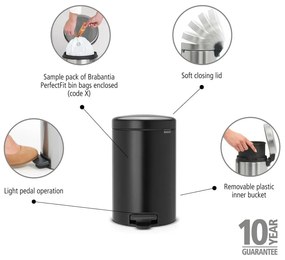 Матово черно стоманено кошче за боклук с педал 12 l NewIcon – Brabantia