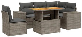 3272642 vidaXL Градински диван с възглавници, 6 части, полиратан, сив