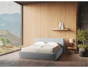 Сиво двойно тапицирано легло с място за съхранение и включена подматрачна рамка 140x200 cm Kiana – Makamii