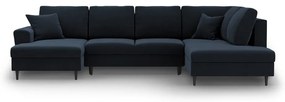 Тъмносин кадифен разтегателен ъглов диван с място за съхранение (десен ъгъл/U форма) Kyoto – Cosmopolitan Design