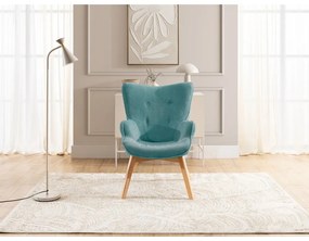 Тюркоазен фотьойл с табуретка от рипсено кадифе Niko – Ropez