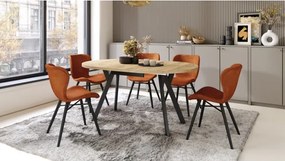 АЛМО Дъб Крафт злато/черни крака - КРЪГЛА РАЗТЕГАТЕЛНА МАСА С Y-ОБРАЗНИ КРАКА В ЛОФТ/ИНДУСТРИАЛЕН СТИЛ ЗА ХОЛ ИЛИ ТРАПЕЗАРИЯ