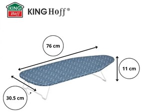 Маса за гладене Kinghoff KH 1936, 76x30.5 см, Сгъваема, Кука за закачане, Син