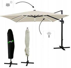 Бежов градински чадър с LED осветление 3 x 3 м