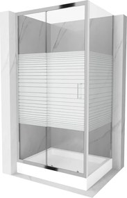 Mexen Apia плъзгаща душ кабина 100 x 80 см, бели ленти, хром + корито Rio - 840-100-080-01-20-4510
