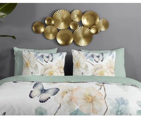 Бяло-зелено двойно удължено спално бельо от памучен сатен 200x220 cm Adiwanya – Descanso