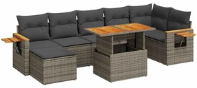 3327630 vidaXL Градински диван с възглавници, 8 части, сив полиратан, акация