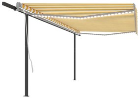 Автоматична тента с LED и сензор за вятър, 5x3 м, жълто и бяло