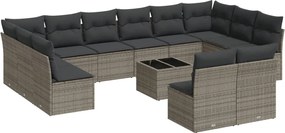 3250219 vidaXL Градински комплект диван с възглавници 13 части сив полиратан