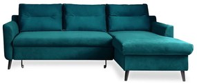 Ъглов разтегателен диван от тюркоазено кадифе, десен ъгъл Stylish Stan - Miuform
