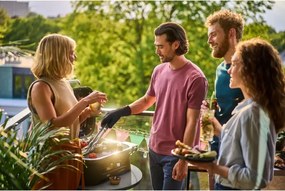 Електрическо барбекю със стойка Weber Lumin WB92010879DL, 2200 W, Сгъваема стойка, 315C, Емайлирани с порцелан чугунени скари, Страничен рафт, Черен