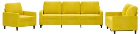 3201482 vidaXL Комплект дивани от 3 части с възглавници, жълт, кадифе