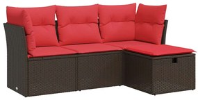 3325260 vidaXL Градински комплект с възглавници, 4 части, кафяв, полиратан