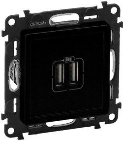 Legrand Розетка 2хUSB за зареждане тип A 2.4A 12W цвят Черен Valena Life - 756312