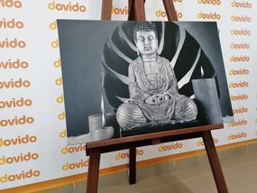 Картина на платно – Буда с релаксиращ натюрморт в черно-бяло