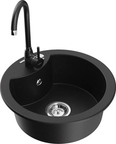 Mexen Diego гранитна мивка с една камера с кухненски смесител Telma, черен - 6512-77-670200-70