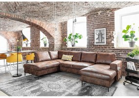 Кафяв U-образен разтегателен диван с имитация на кожа Vintage, ляв ъгъл Lofty Lilly - Miuform