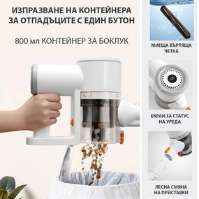 Безкабелна прахосмукачка Xiaomi Lydsto V9, 180 W, 19000 Pa, 0.8 л, 2 нива на мощност, Автономия до 30 мин, Бял