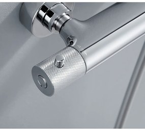 Месингов душ комплект в лъскаво сребристо с термостатен смесител с душ глава и ръчен душ 131 cm Solaris – Sapho