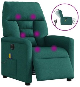 3303028 vidaXL Електрически масажен наклоняем стол, тъмнозелен, текстил