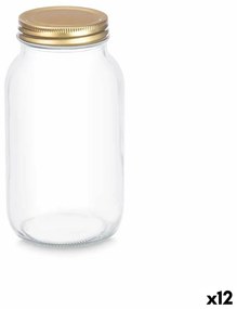 Буркан Прозрачен Златен Метал Cтъкло 950 ml 9 x 18 x 9 cm (12 броя)