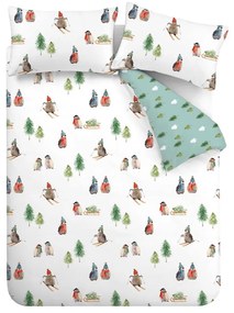 Бяло двойно удължено фланелено спално бельо 230x220 cm Snowy Penguin – Catherine Lansfield