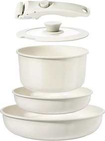 Комплект тенджера и тигани Goldmann GM-1005, 5 части, Универсална дръжка, Индукция, Мраморно покритие, Бежов