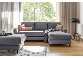 Светлосив ъглов диван от кадифе с подложка за крака, десен ъгъл Cosy Claire - Miuform