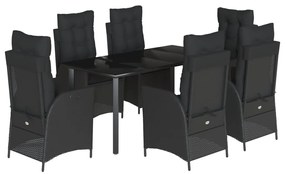 3213190 vidaXL Градински трапезен комплект 7 части възглавници черен полиратан