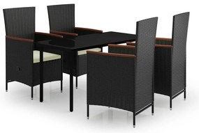 3099427 vidaXL Градински трапезен комплект от 5 части с възглавници черен