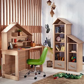 Детско бюро Carmen MY HOUSE, 120х149х60 см, 2 рафта, USB + Type C, Кафяв/натурален