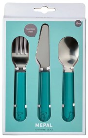 Детски прибори от неръждаема стомана в тюркоазено и сребристо 3 броя Deep turquoise – Mepal
