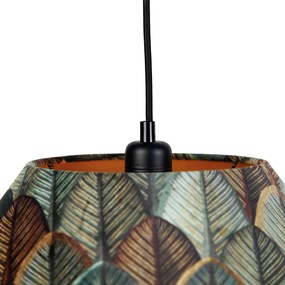 Висяща лампа черна с двоен кадифен абажур с дизайн на листа и бежово 2 светлини - Cava Luxe