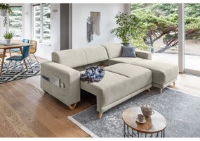 Бежов разтегателен/с място за съхранение ъглов диван Classy Sophie – Miuform