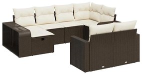 3326067 vidaXL Градински комплект диван с възглавници 10 части кафяв полиратан