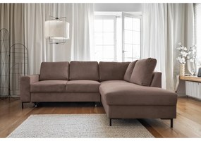 Кафяв разтегателен ъглов диван от рипсено кадифе (десен ъгъл) Lofty Lilly – Miuform