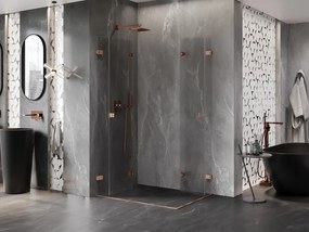 Mexen Lunar-F Duo сгъваема душ кабина 100 x 80 см, прозрачна, изчеткана мед - 836-100L-080P-65-00